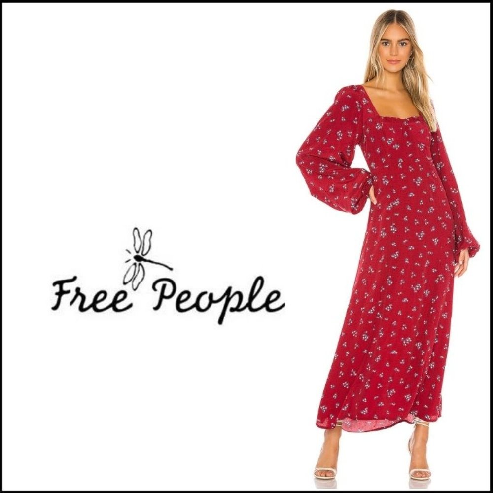 NWT FREE PEOPLE Iris Midi Dress in Wine - Picture 2 of 6